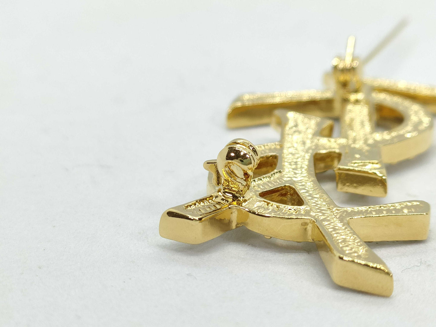 Yves Saint Laurent YSL Logo Rhinestone Brooch in Gold with Box