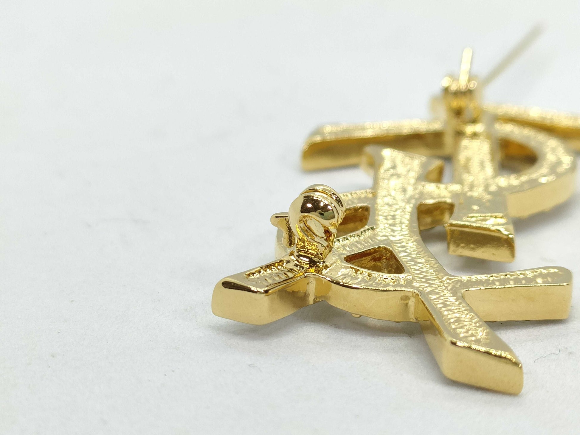 Yves Saint Laurent YSL Logo Rhinestone Brooch in Gold with Box