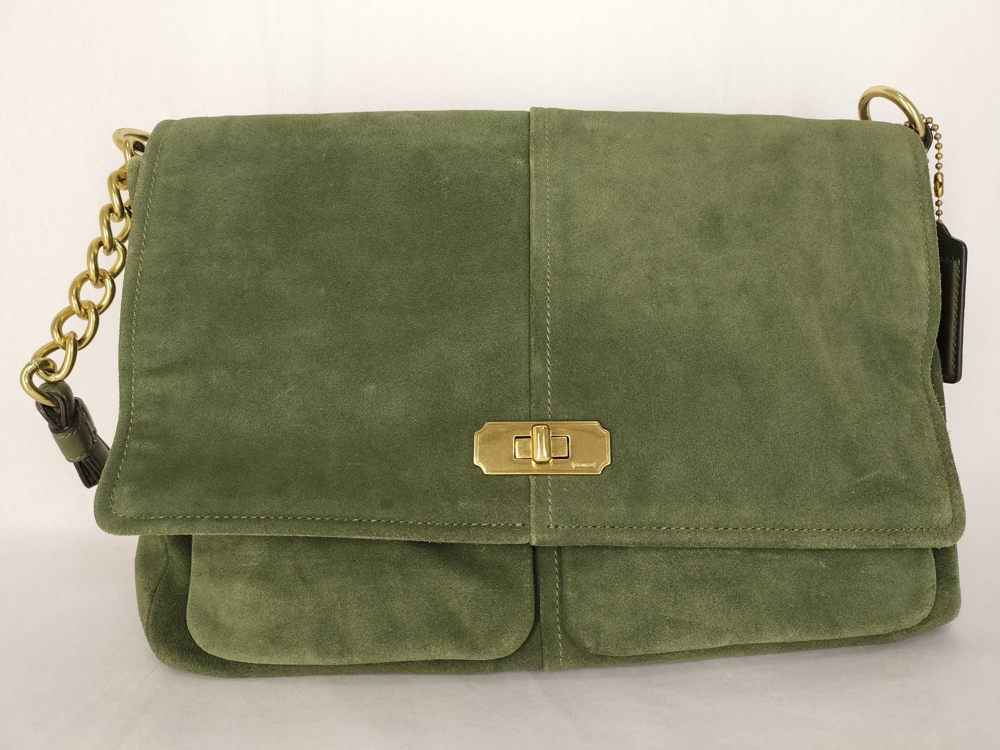 COACH Coach Suede Shoulder Bag Turnlock Olive Shoulder Bag