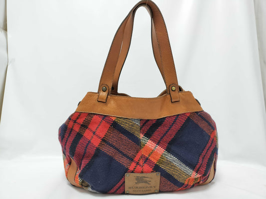 BURBERRY Blue Label Nova Check Felt/Leather Handbag Tote Bag Handbag