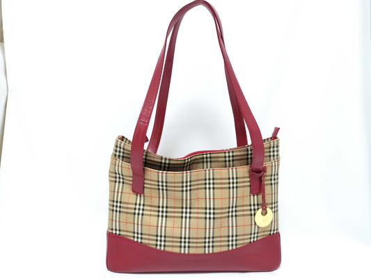 BURBERRY Burberry Tote Bag Handbag Nova Check Red Shoulder Bag