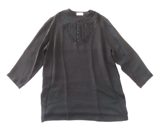 SAINT LAURENT tunic with beading, sequins, and glitter in silk, black, size 38.