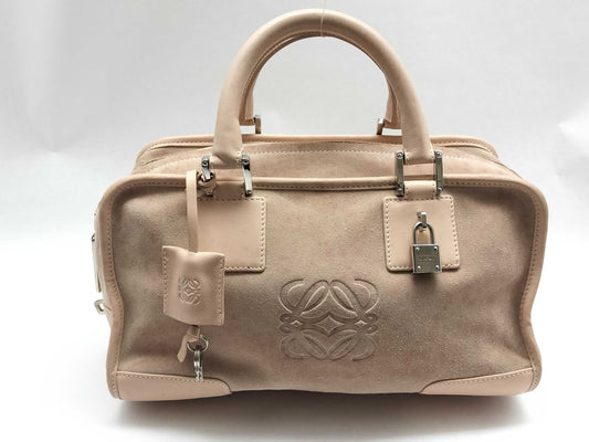 LOEWE Amazona Handbag Suede Mini Boston Bag Beige