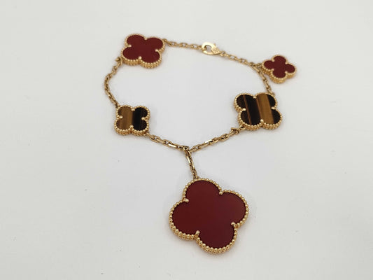 Van Cleef&Arpels Magic Alhambra 5P Carnelian Tiger Eye YG Au750 17.9g Bracelet Bangle 