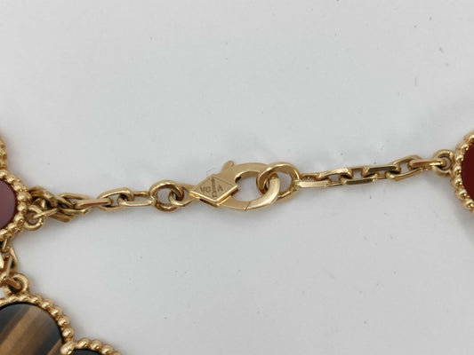 Van Cleef&Arpels Magic Alhambra 5P Carnelian Tiger Eye YG Au750 17.9g Bracelet Bangle 