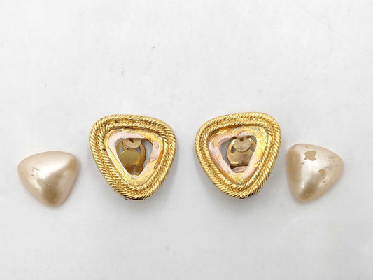 CHANEL Faux Pearl Gold Earrings