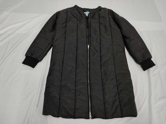 PRADA Triangle Logo Plate Collarless Down Coat, Black, Collarless, Long, Size 40