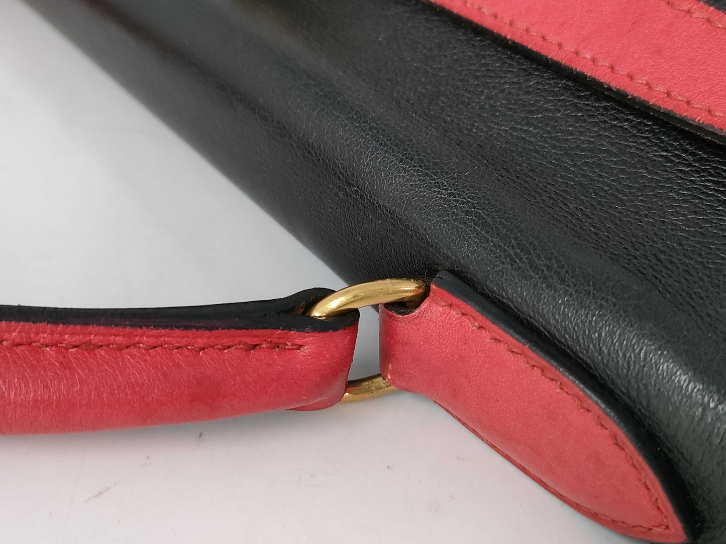 HERMES Kelly 32 Bicolor Inseam BLKxRED Handbag