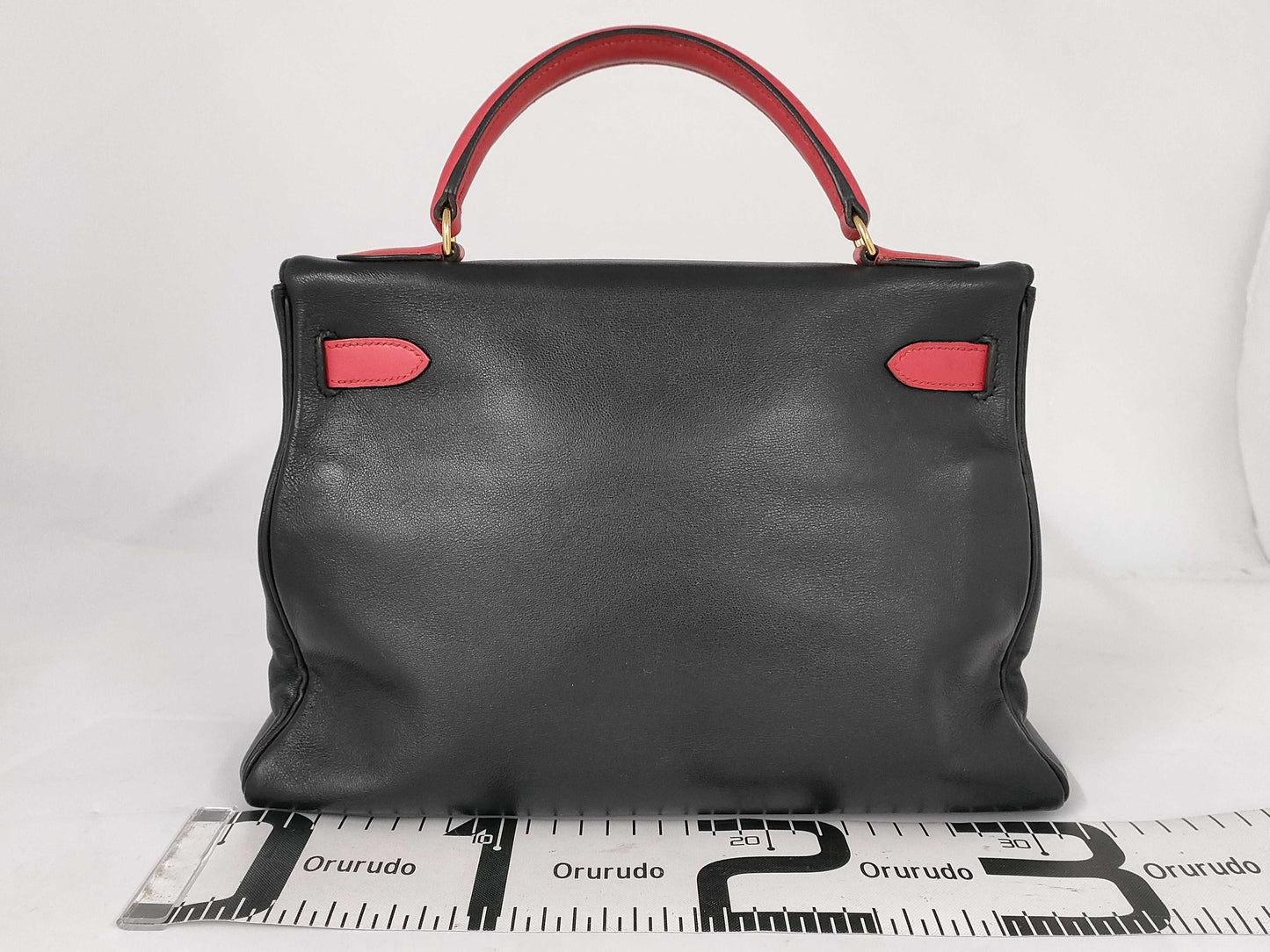 HERMES Kelly 32 Bicolor Inseam BLKxRED Handbag