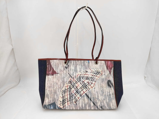 BURBERRY London Canvas Navy x Bordeaux Umbrella Print Tote Bag