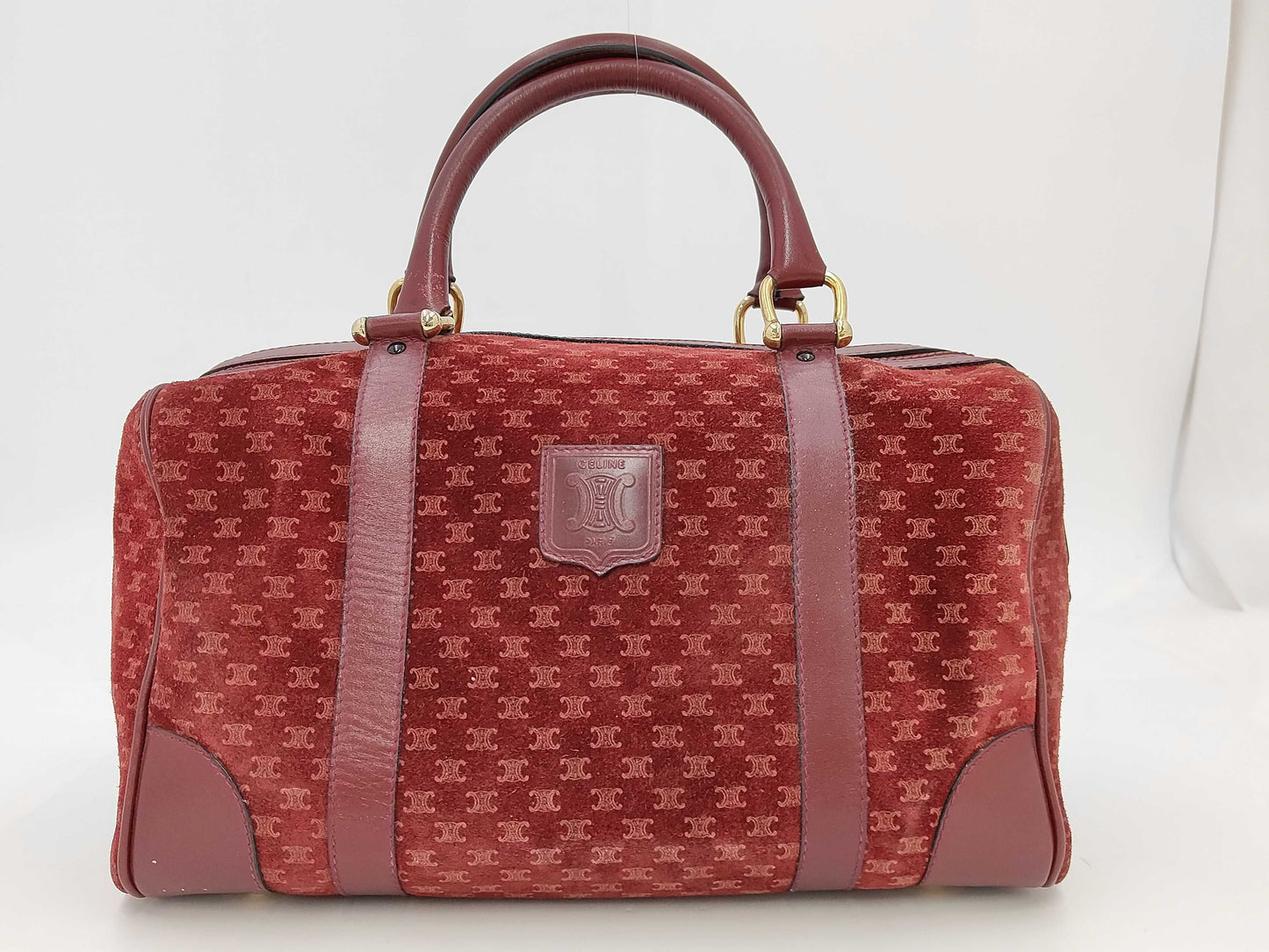 CELINE Macadam Mini Boston Suede Bordeaux Handbag