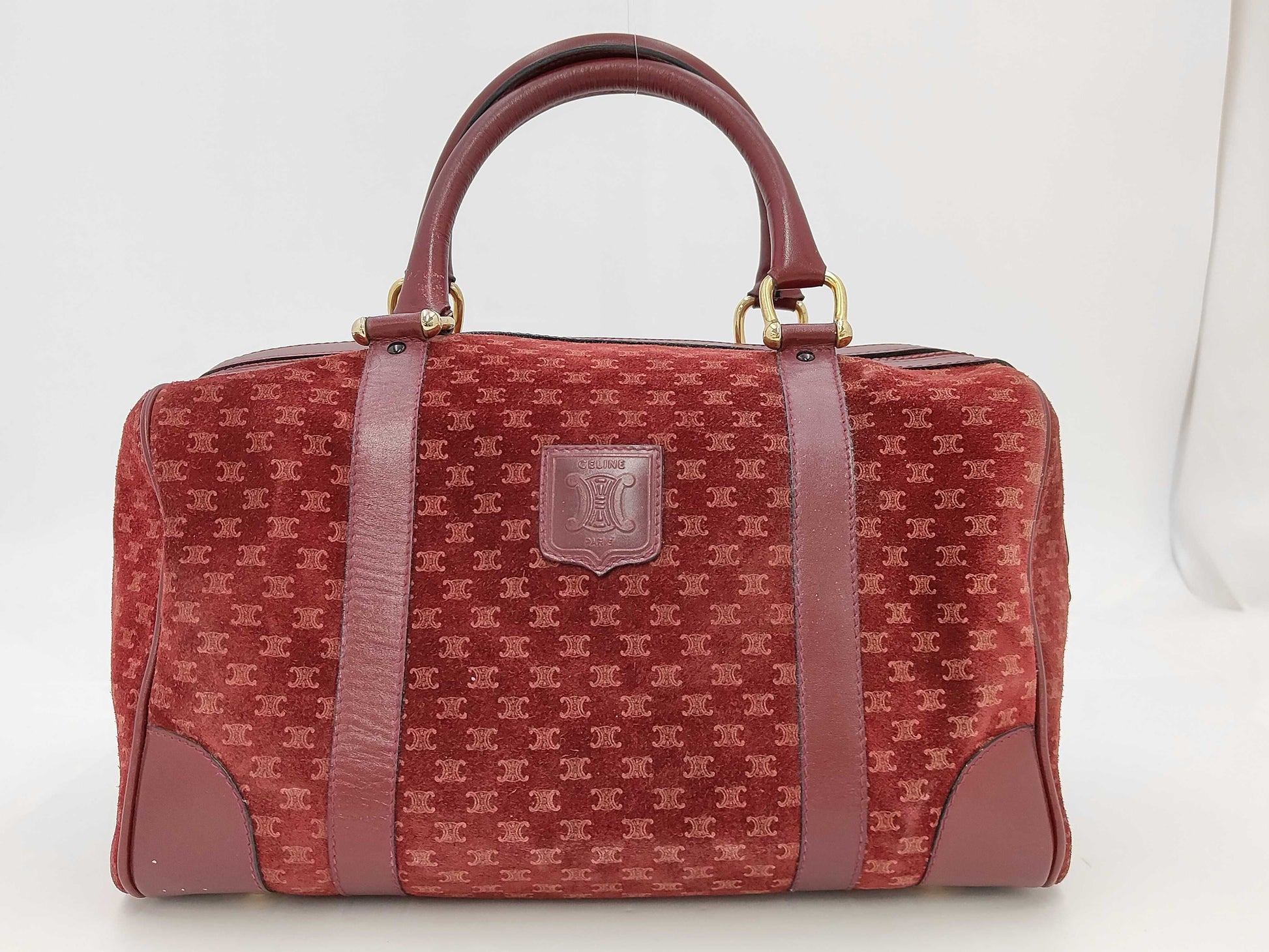 CELINE Macadam Mini Boston Suede Bordeaux Handbag