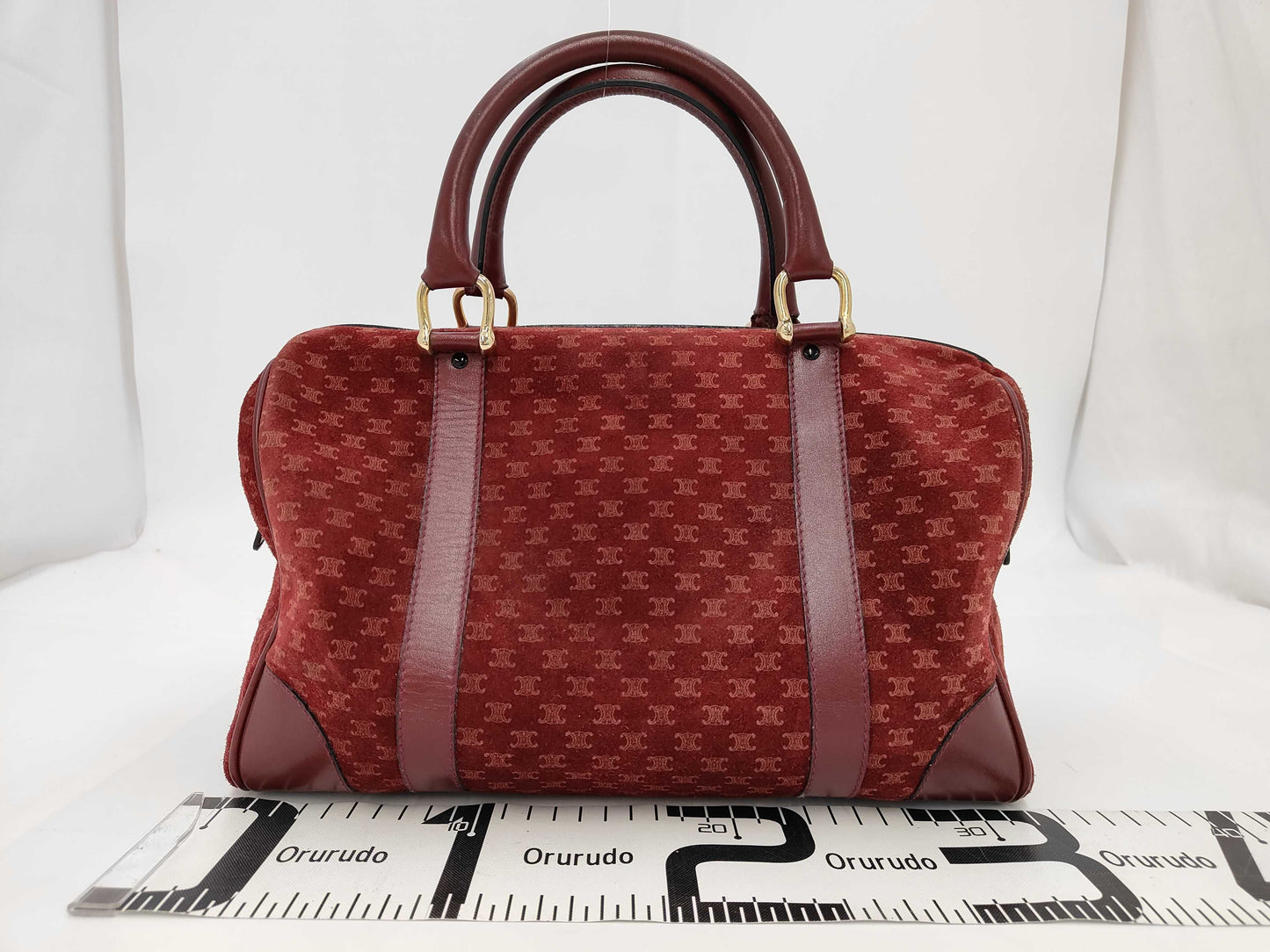 CELINE Macadam Mini Boston Suede Bordeaux Handbag