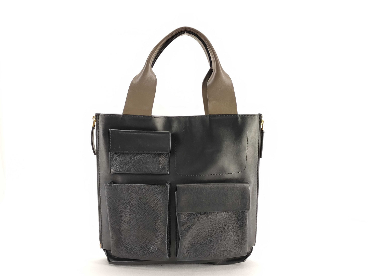 MARNI MARNI Side Zip Tote Bag Black Leather Tote Bag