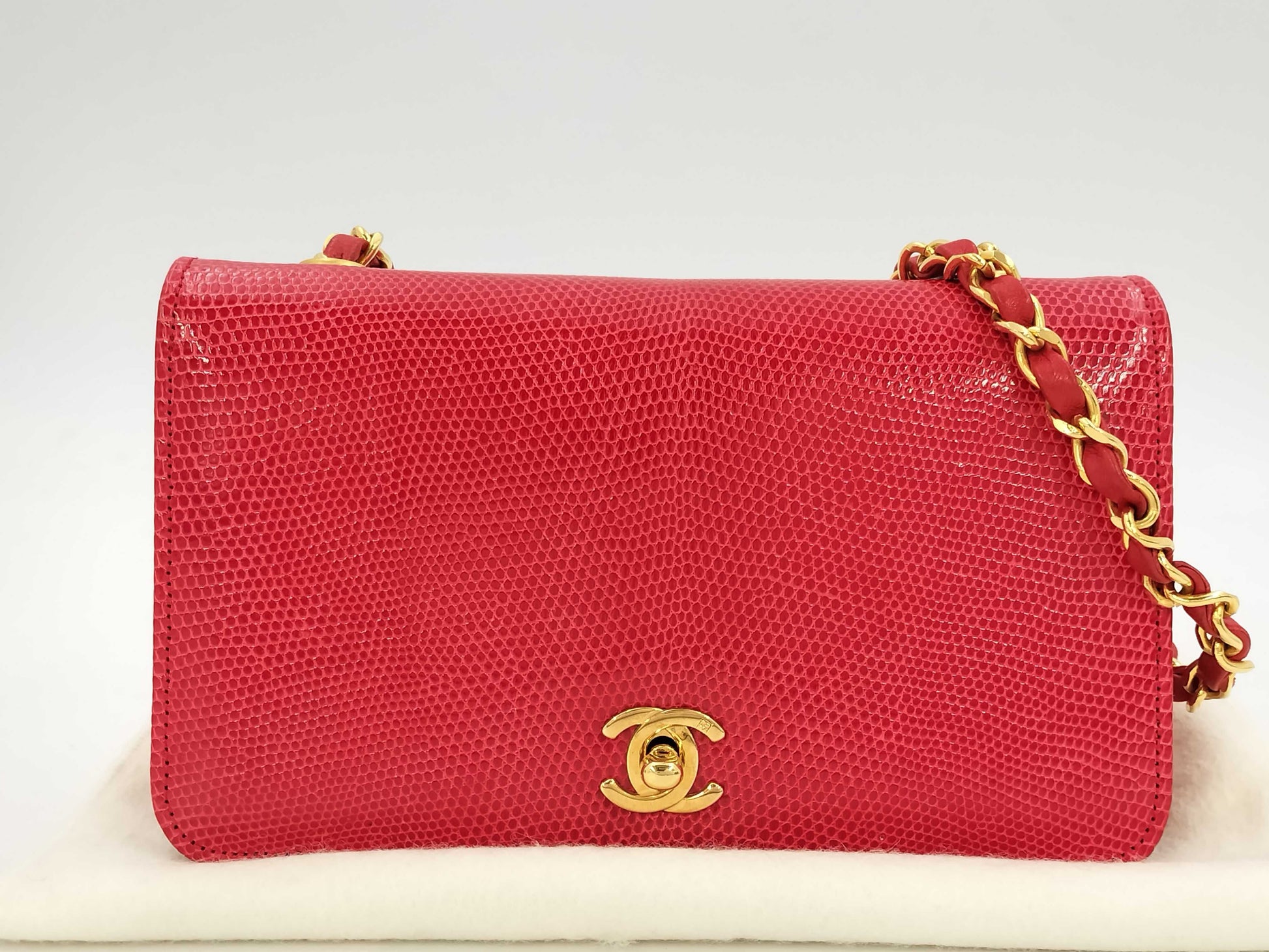 CHANEL Lizard Shoulder Bag Red Bag
