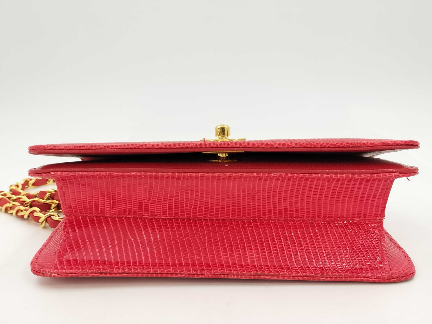 CHANEL Lizard Shoulder Bag Red Bag