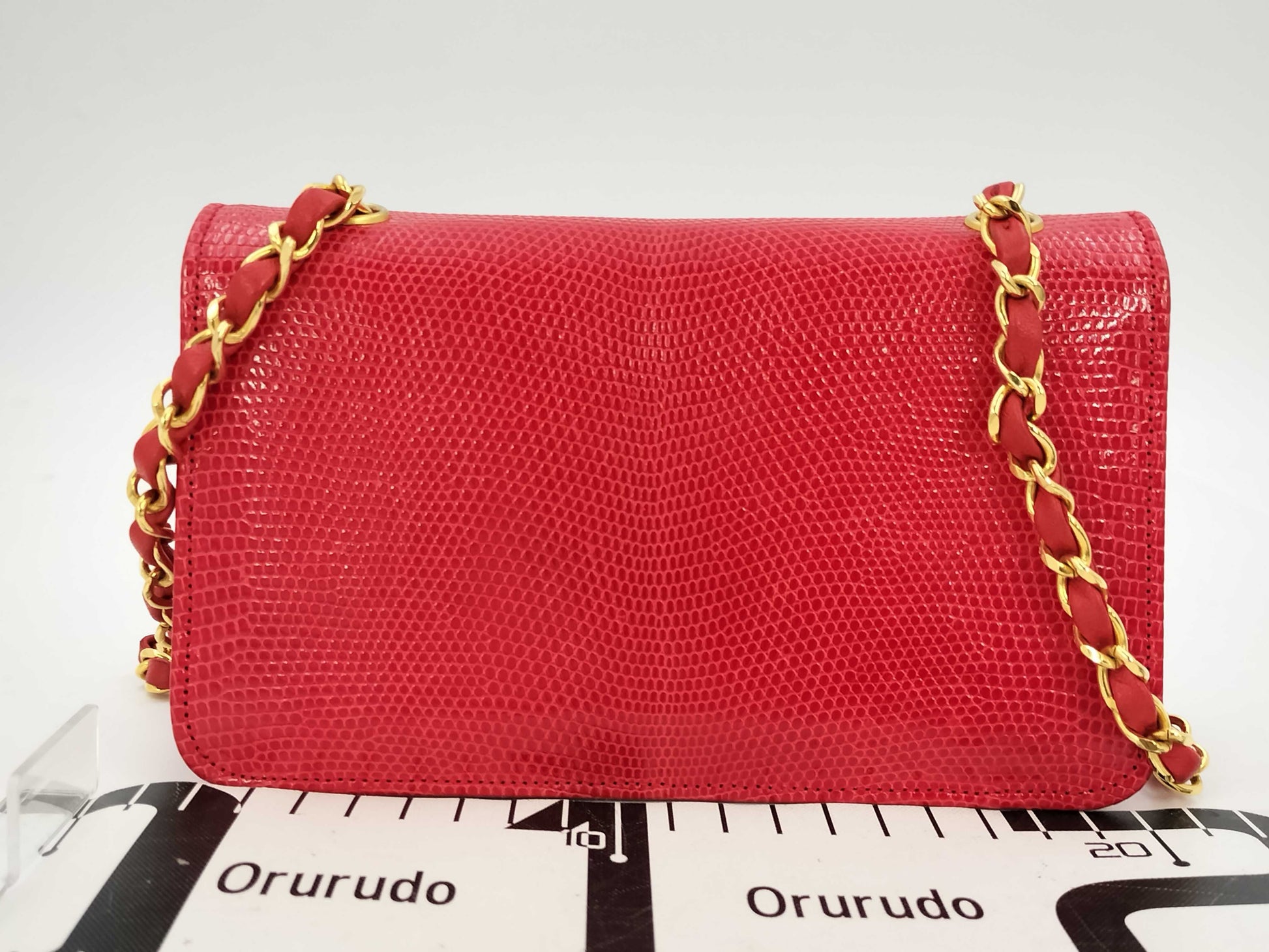 CHANEL Lizard Shoulder Bag Red Bag