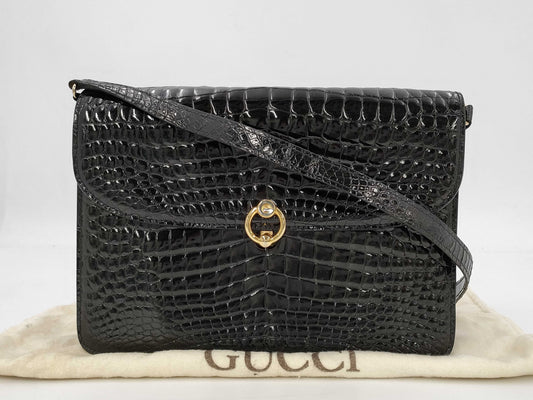 GUCCI Gucci Croco Black Shoulder Bag