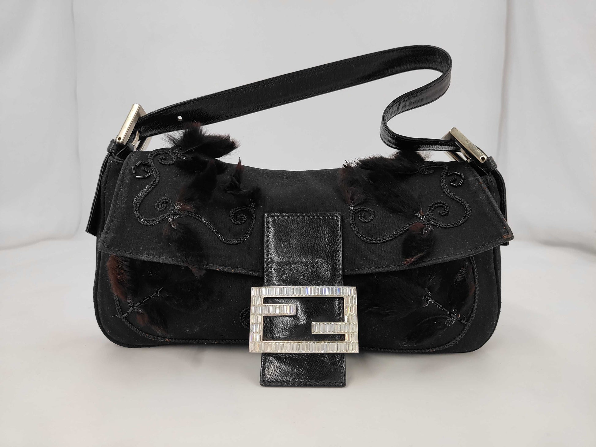 FENDI Floral Rhinestone Mamma Bucket Handbag