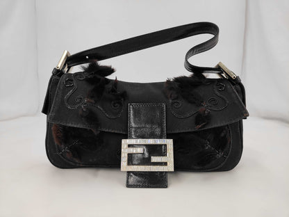 FENDI Floral Rhinestone Mamma Bucket Handbag