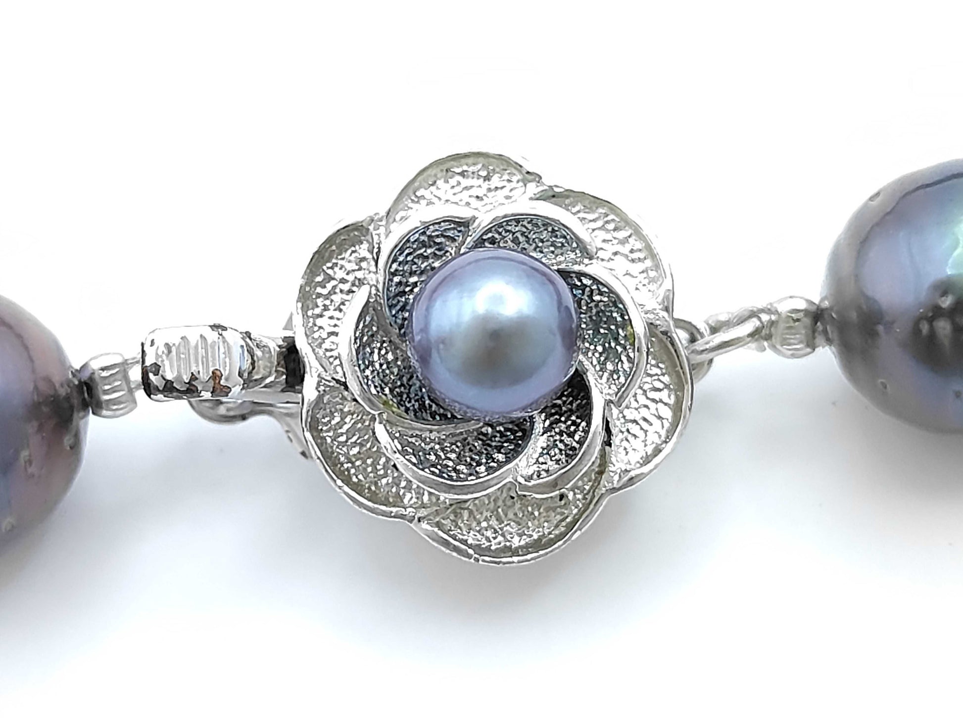 Black Butterfly Semi Round Pearl Diameter Approx. 9.5-15.5mm SV 88.2g Necklace 