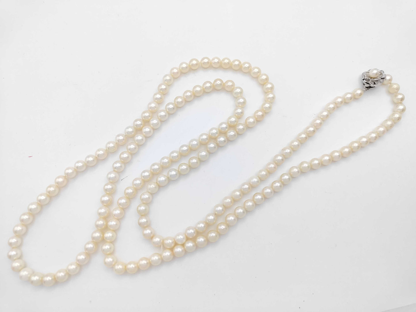 Long Pearl Diameter Approx. 6.4-6.9mm SV 72.5g Necklace 