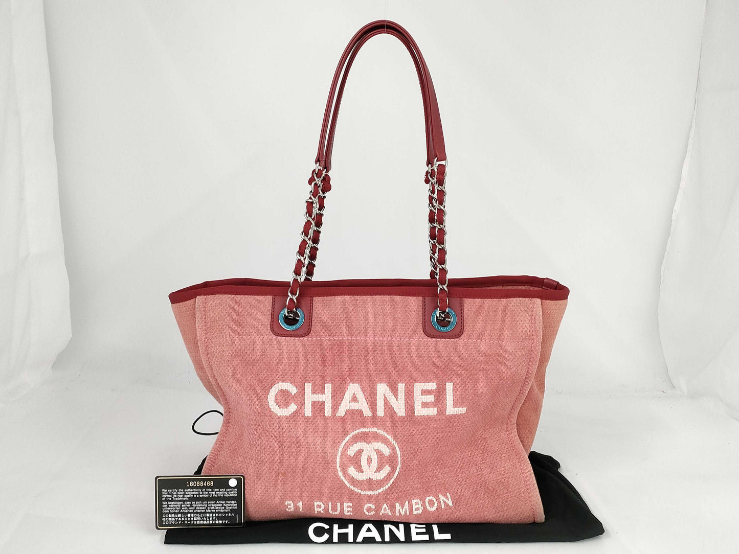 CHANEL Deauville Leather Chain Handbag Tote Bag