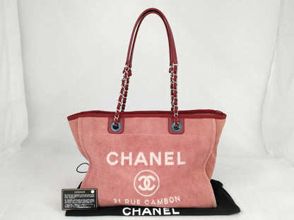 CHANEL Deauville Leather Chain Handbag Tote Bag