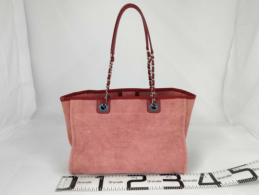 CHANEL Deauville Leather Chain Handbag Tote Bag