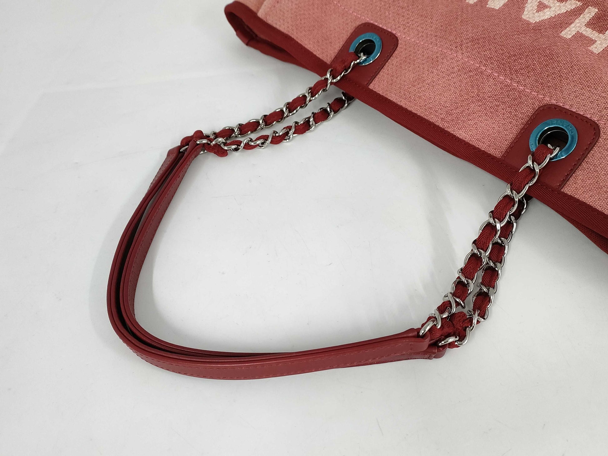 CHANEL Deauville Leather Chain Handbag Tote Bag