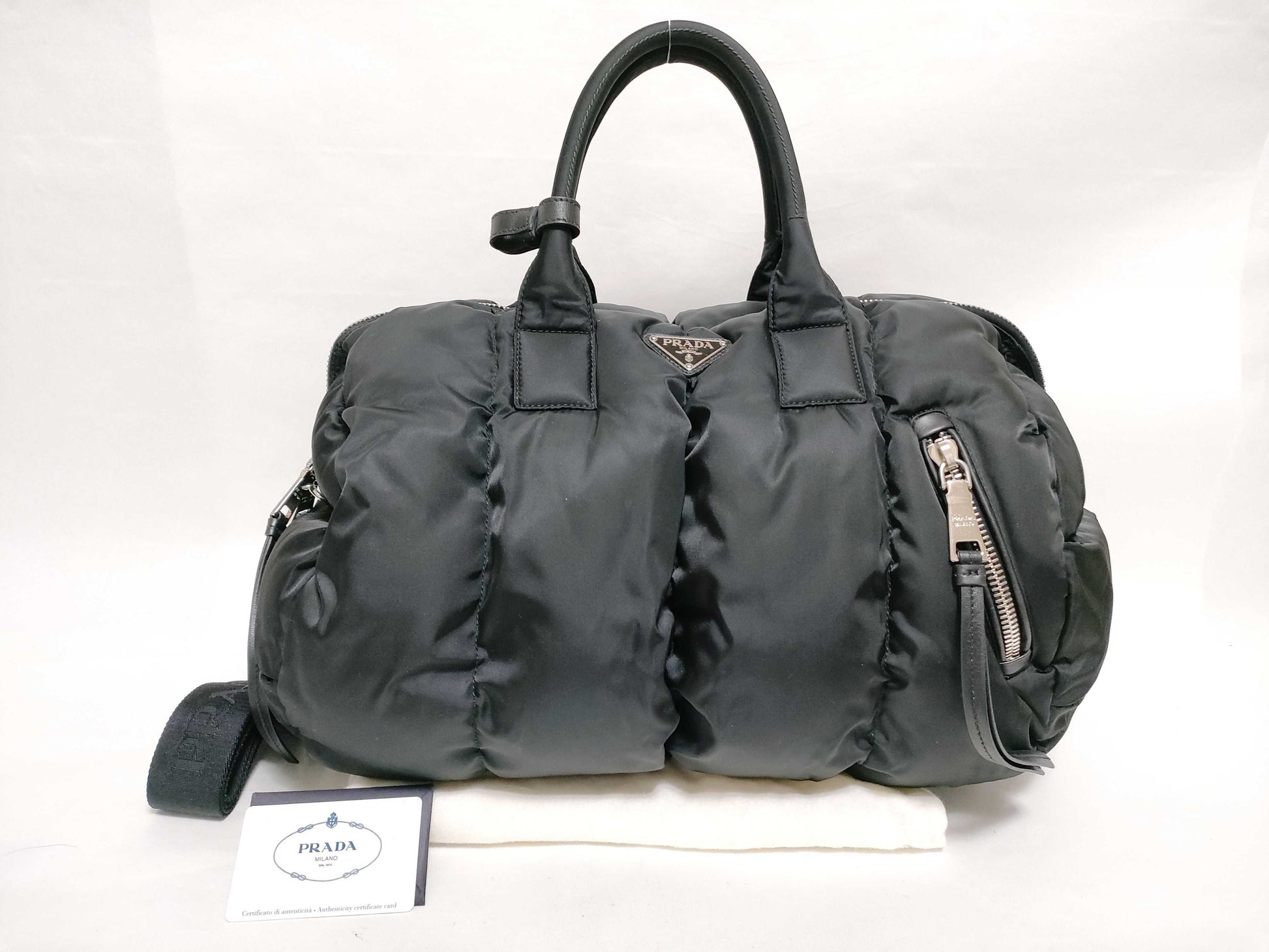 PRADA PRADA BL0871 Tessuto Bomber 2-Way Mini Boston Bag in Black Nylon