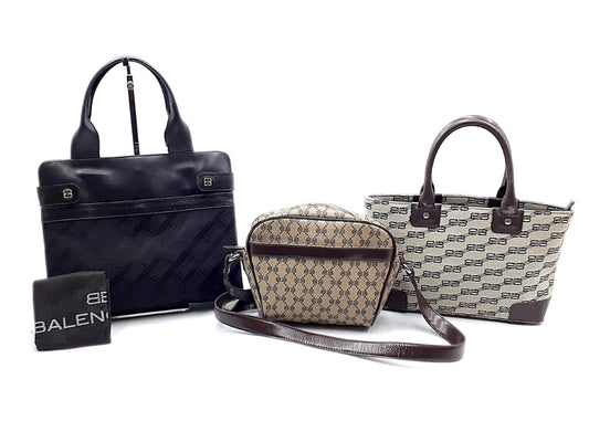 BALENCIAGA 3-Piece BB Logo Leather Hand Leather Shoulder Bag