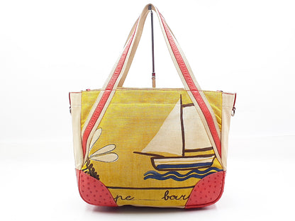 PRADA Ostrich Yacht Pattern Triangle Plate Tote Bag