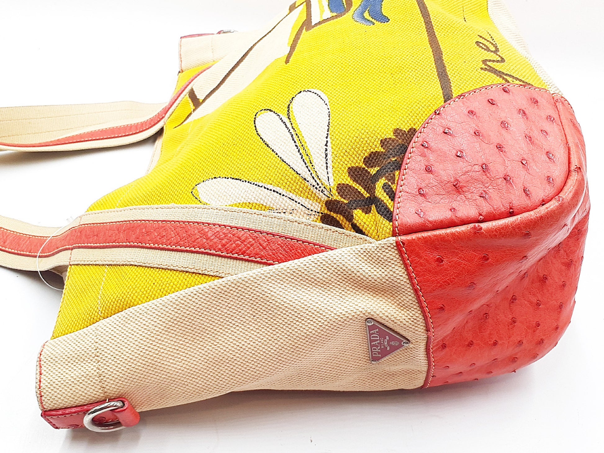 PRADA Ostrich Yacht Pattern Triangle Plate Tote Bag