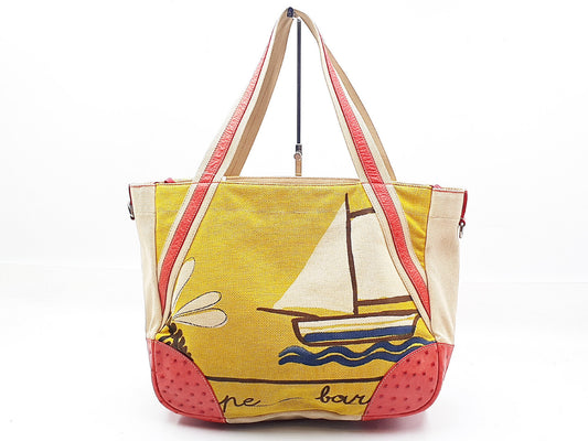 PRADA Ostrich Yacht Pattern Triangle Plate Tote Bag