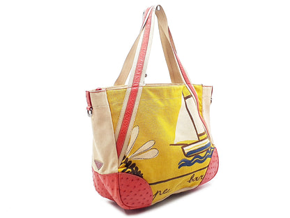 PRADA Ostrich Yacht Pattern Triangle Plate Tote Bag