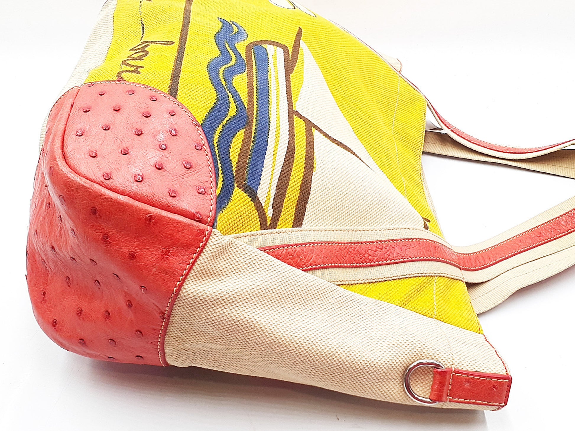 PRADA Ostrich Yacht Pattern Triangle Plate Tote Bag