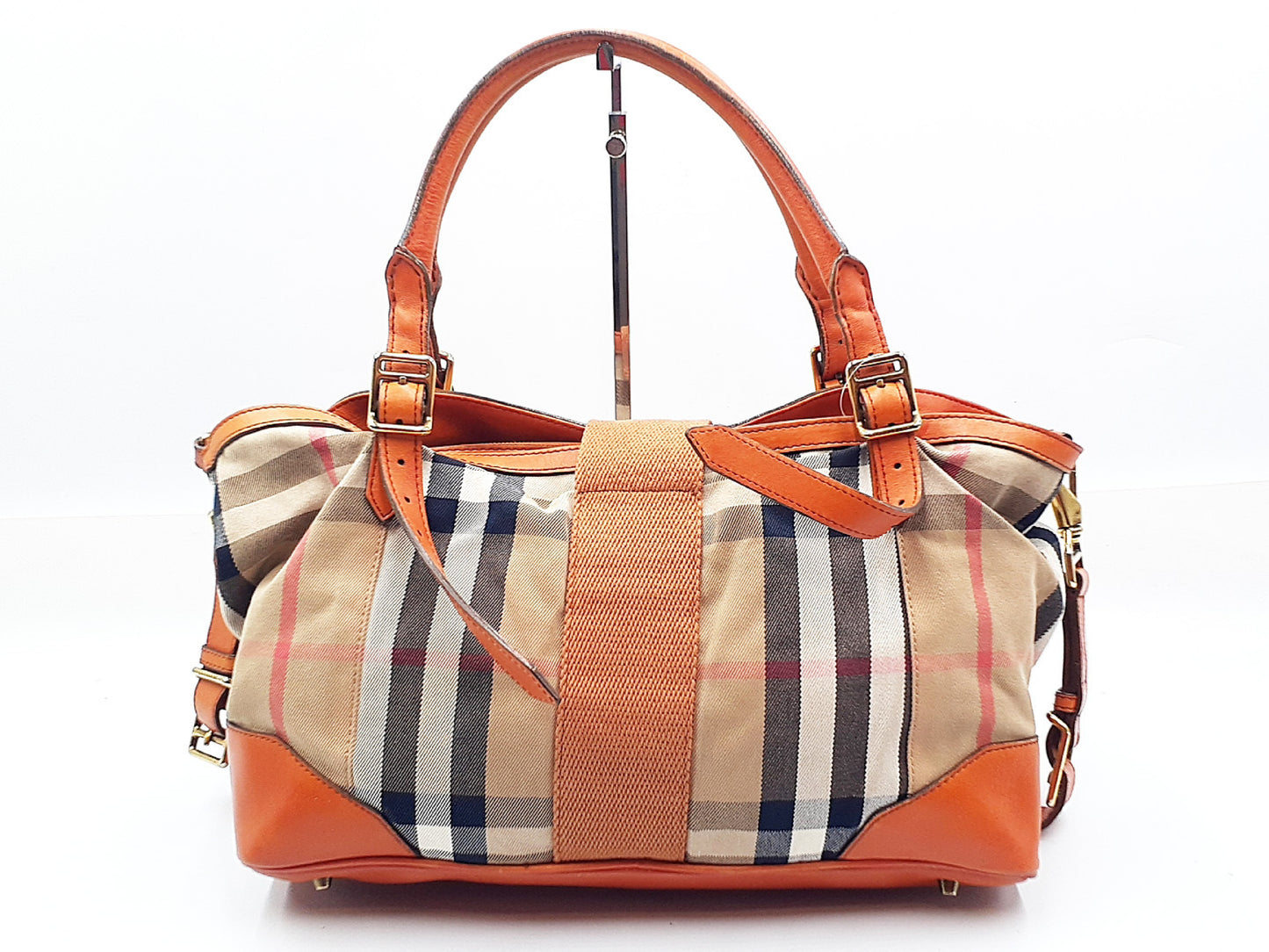 BURBERRY 2-way Strap Nova Check Gold Hardware Leather Tote Tote Bag