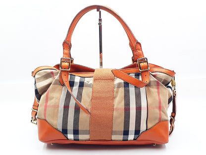 BURBERRY 2-way Strap Nova Check Gold Hardware Leather Tote Tote Bag