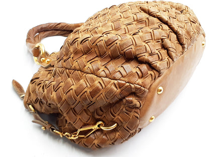 miu miu braided leather gold hardware, tote bag