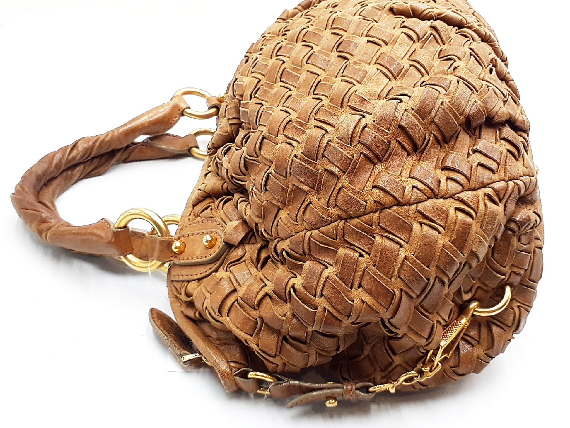 miu miu braided leather gold hardware, tote bag