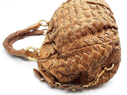 miu miu braided leather gold hardware, tote bag