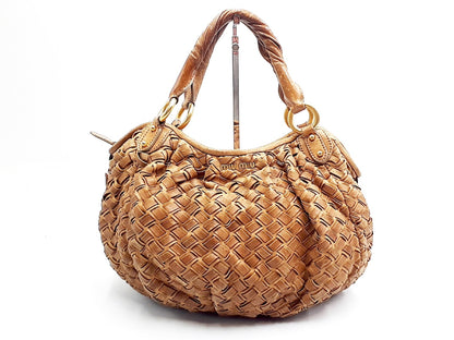 miu miu braided leather gold hardware, tote bag