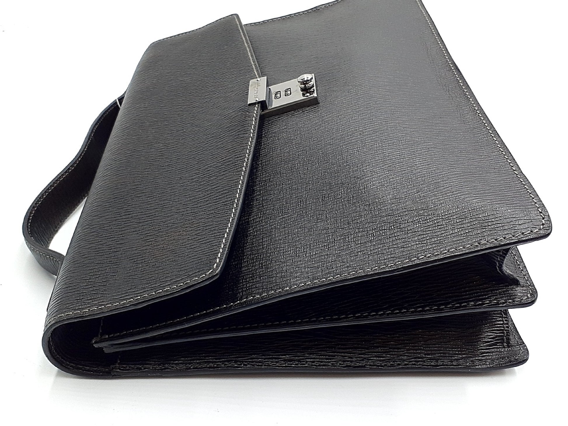 Salvatore Ferragamo Leather Black Silver Hardware Business Bag