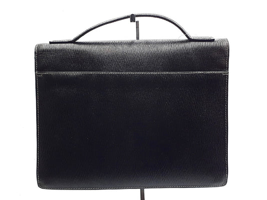 Salvatore Ferragamo Leather Black Silver Hardware Business Bag