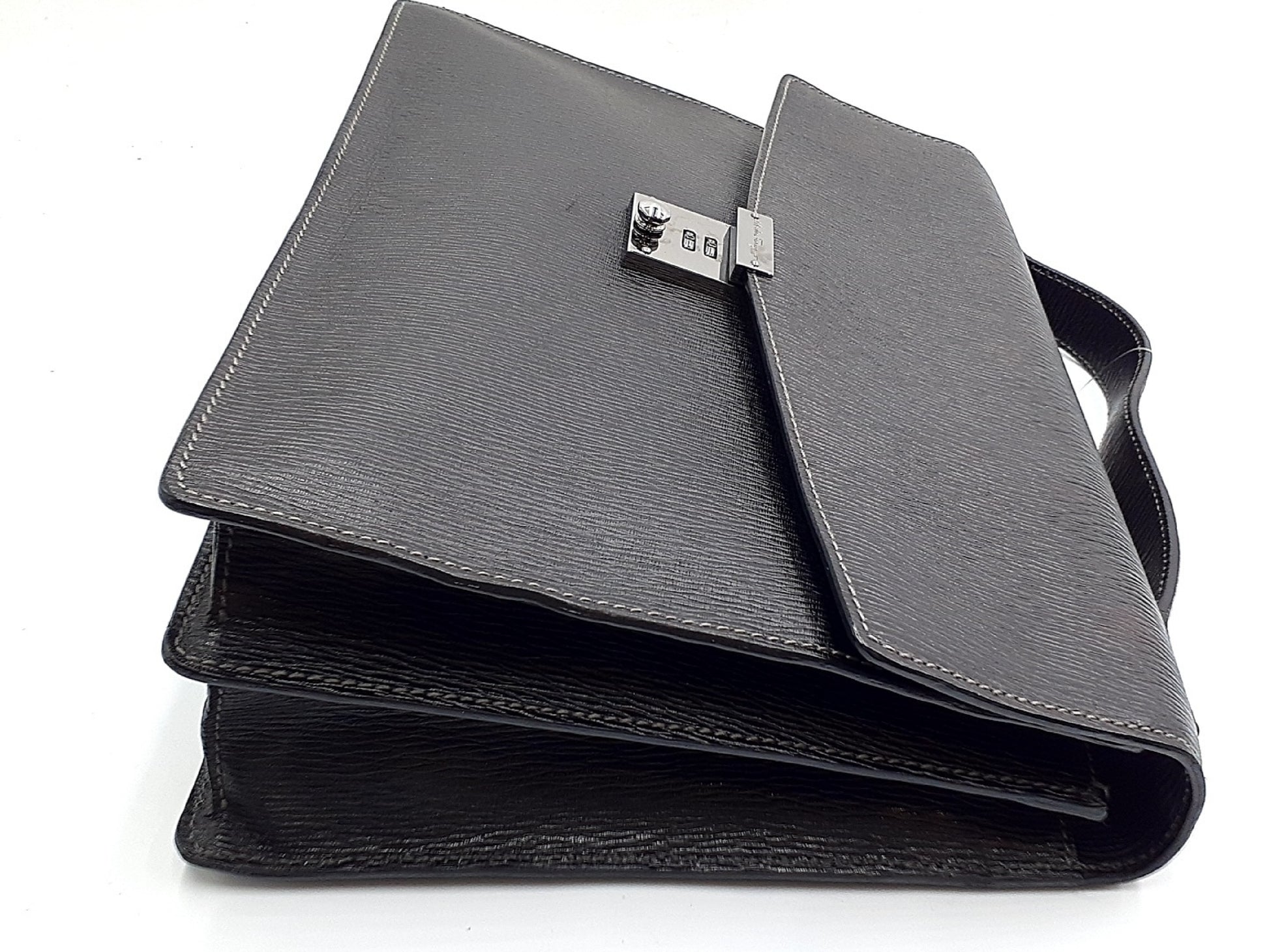 Salvatore Ferragamo Leather Black Silver Hardware Business Bag