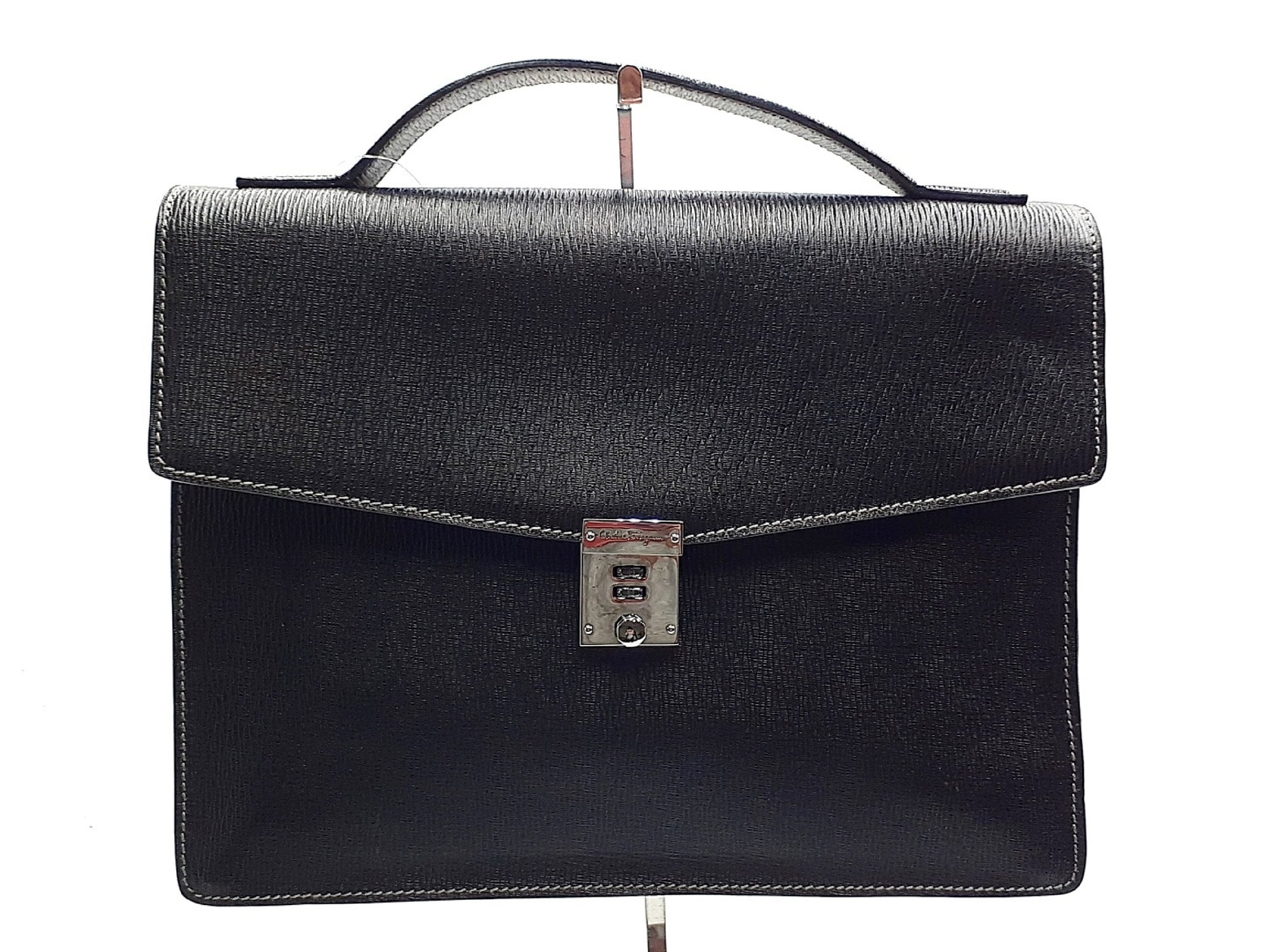 Salvatore Ferragamo Leather Black Silver Hardware Business Bag