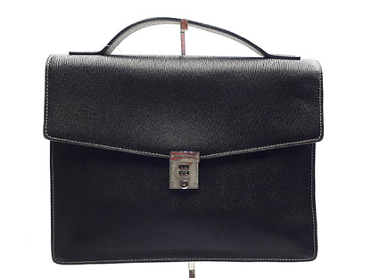 Salvatore Ferragamo Leather Black Silver Hardware Business Bag