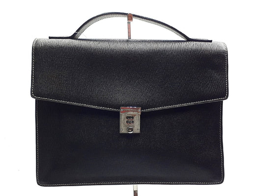 Salvatore Ferragamo Leather Black Silver Hardware Business Bag
