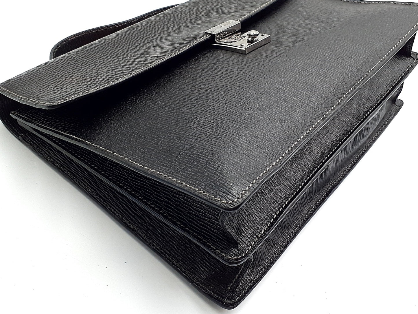 Salvatore Ferragamo Leather Black Silver Hardware Business Bag